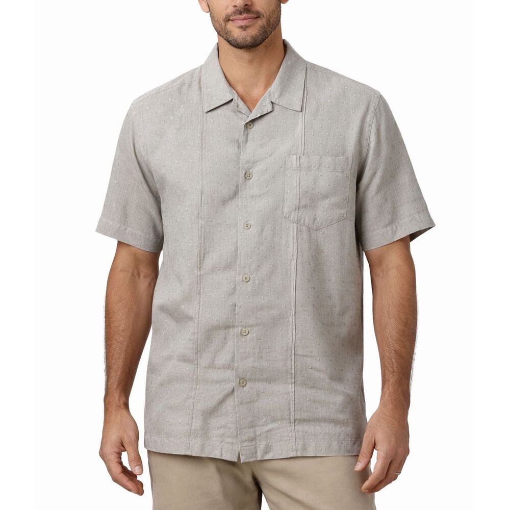 Cubavera Guayabera Shirt Mens 2XL Beige Embroidered Linen Blend Short Sleeve
